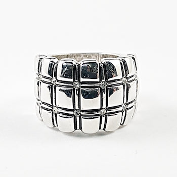 Nice Shiny Metallic Multi Row Square Pattern Brass Ring