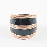 Nice Multi Row Pattern Rose Gold & Black Enamel Brass Ring