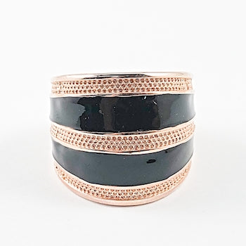 Nice Multi Row Pattern Rose Gold & Black Enamel Brass Ring