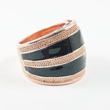 Nice Multi Row Pattern Rose Gold & Black Enamel Brass Ring