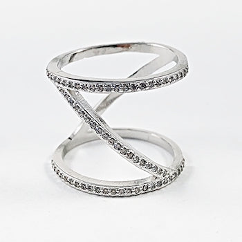 Elegant Open Minimal Long Thin CZ Brass Ring