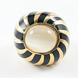 Unique Center Mother Of Pearl Black Enamel Gold Tone Steel Ring