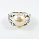 Beautiful Center Pearl Minimal Open CZ Band Silver Ring