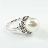 Beautiful Center Pearl Floral CZ Frame Silver Ring