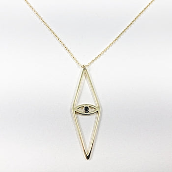 Elegant Eye Design Diamond Shape Gold Tone Silver Necklace