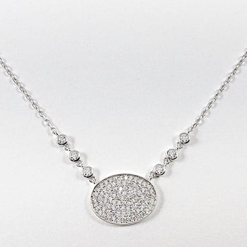 Elegant Oval Shape Pave CZ Dainty Silver Necklace