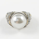 Beautiful Center Pearl Textured Band Silver Ring