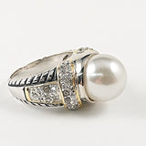 Beautiful Center Pearl Textured Band Silver Ring