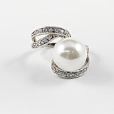 Elegant Center Pearl Twister Open Wrap CZ Band Silver Ring