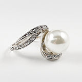 Elegant Center Pearl Twister Open Wrap CZ Band Silver Ring