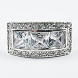 Elegant Rectangle Multi Fine CZ Center Design Silver Ring