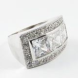 Elegant Rectangle Multi Fine CZ Center Design Silver Ring