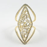 Elegant Large Diamond Shape Mix CZ Open Gold Tone Silver Ring