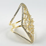 Elegant Large Diamond Shape Mix CZ Open Gold Tone Silver Ring