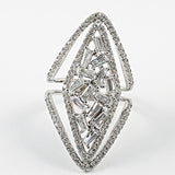 Elegant Large Diamond Shape Mix CZ Open Silver Ring