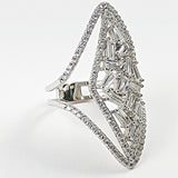 Elegant Large Diamond Shape Mix CZ Open Silver Ring