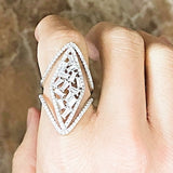 Elegant Large Diamond Shape Mix CZ Open Silver Ring