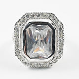 Elegant Large Irregular Rectangle Halo CZ Silver Ring