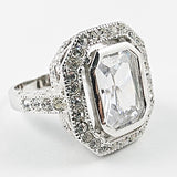 Elegant Large Irregular Rectangle Halo CZ Silver Ring