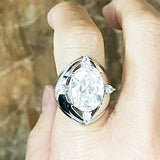 Beautiful Irregular Diamond Shape Large Center CZ Silver Ring