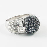 Nice Round Center Sapphire CZ Ball Baguette Micro CZ Silver Ring