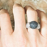 Nice Round Center Sapphire CZ Ball Baguette Micro CZ Silver Ring