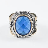 Beautiful Center Oval Blue CZ Vintage Style Silver Ring