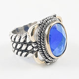 Beautiful Center Oval Blue CZ Vintage Style Silver Ring