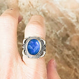 Beautiful Center Oval Blue CZ Vintage Style Silver Ring