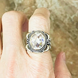 Beautiful Center Oval CZ Vintage Style Silver Ring