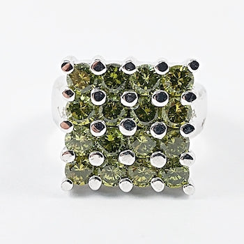 Nice Square Shape Green Micro CZ Setting Silver Ring