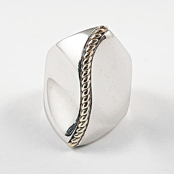 Unique Irregular Bean Shape Shiny Metallic Two Tone Silver Ring