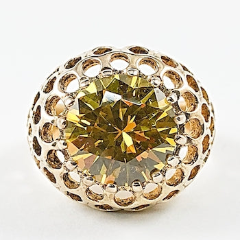 Beautiful Round Center Citrine CZ Gold Tone Silver Ring