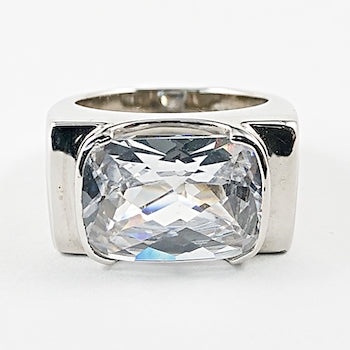 Elegant Rectangle Single Center CZ Silver Ring