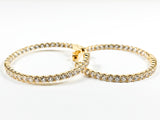 Classic Beautiful Single Row Inside Out CZ Gold Tone Hoop Brass Earrings