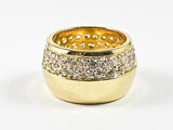 Fine Elegant Half Micro CZ Half Metallic Gold Tone Eternity Band Brass Ring