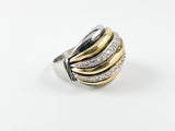 Modern Round Striped Design Brass Ring