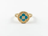 Classic Vintage Dainty Turquoise Flower Gold Brushed Brass Ring