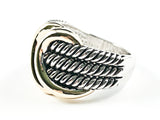 Modern Wire Textured Shiny Metallic Two Tone Style Brass Ring