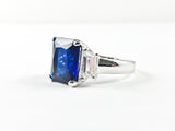 Classic Elegant 3 Stones Engagement Style Design Sapphire Color CZ Brass Ring