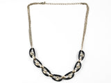 Elegant Unique Black Enamel Chain Link Design Gold Tone Brass Necklace