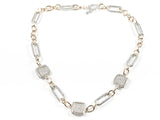 Unique Chain Link Square Shape Micro Setting CZ Pattern Two Tone Brass Necklace