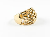 Modern Cage Textured Design Band Gold Tone Steel Ring