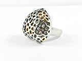 Modern Heart Shape With Circular Frame Surface 2 Tone Steel Ring