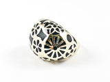 Beautiful Dome Shape Black Color Unique Gold Tone Circular Design Pattern Steel Ring