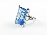 Classic Elegant Rectangular Blue Radiant Cut Silver Ring