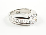 Classic Elegant Baguette CZ Sides Center Square Shape CZ Silver Ring