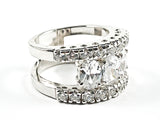 Unique  3 Oval Shape Center CZs With thin Upper & Bottom CZ Band Open Design Silver Ring