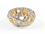 Unique Dome Shape Open Cage Style Design Two Tone CZ Silver Ring